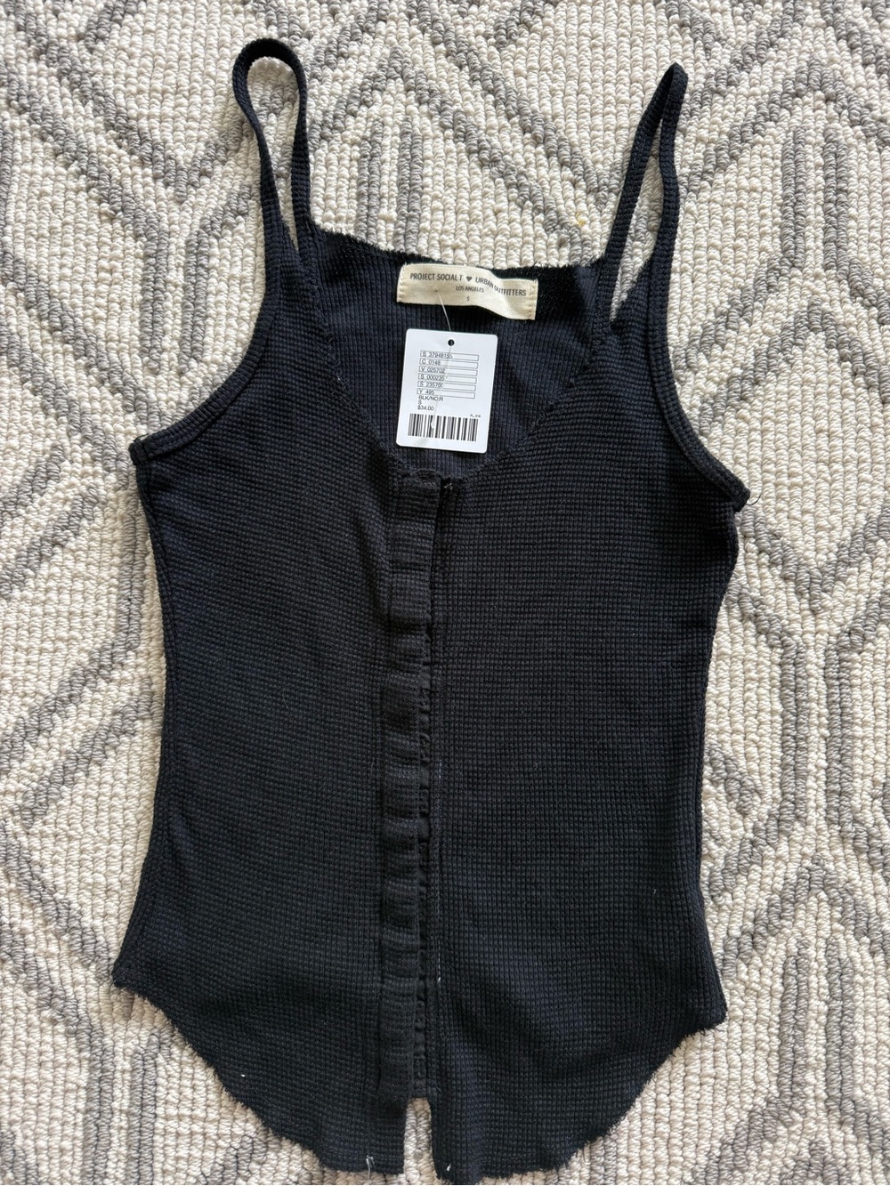 Project Social T Black Ribbed Button-Front Tank Top